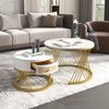REDOM Couchtisch Satz Marmor Furnier Sofa Seite Nest von Tischen Runde Endtische (2-St, Sturmbare Struktur Für Stabilität Und Haltbarkeit Einfach Zu Montieren), Satz von 2, Goldene Farbe Frame Bild 3