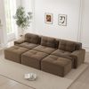 Modulares Ecksofa aus Cord mit Schlaffunktion & 3 Hockern, 293 x 177 x 69 cm, Braun Bild 3