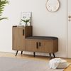 Merax Schuhschrank mit Sitzbank, Schuhkommode Schuhregal mit Verstellbarem Ablage, Schuhbank Schuhtruhe mit Kissen, Leinen, Braun, 100x34x68.5cm Bild 3