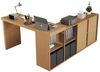 Flieks Schreibtisch 360° drehbar Bürotisch mit 4 Schubladen und 4 Fächern (Tischlänge 120xT48xH78 cm/Schranklänge 140xT35 cm, 2-St, 1 Tisch schwenkbar), Computertisch Eckschreibtisch L-förmiger Arbeitstisch mit Kommode Bild 2