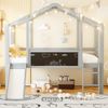Graues Hochbett Mit Rutsche Und Tafel 90x200 Haus Design Massivholz Sicherheitsgeländer 120kg Tragkraft Kinderzimmer Spielbett Bild 2