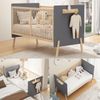 Merax Massivholz Babybett, 142*72*86cm Verstellbares Kinderbett mit Drei-stufiger Höhenverstellung, Umweltfreundliche Lackierung, Als Anschlussbett/Sofabett nutzbar, Ohne Matratze, Blaugrau + Naturholzfarbe Bild 1