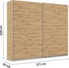 rauch Quadra, Kleiderschrank, Schiebetürenschrank, 2-türig, mit 3 Kleiderstangen und 6 Einlegeböden, Farbe Eiche Artisan, BxHxT 271x229x62cm Bild 4
