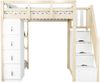 Hochbett 90 x 200 cm mit Stauraumschubladen, Mehrstöckigem Regal, Sicherer Leiter Mit Stauraumschubladen, Multifunktionales Massivholzbett, Holzfarbe. Bild 5