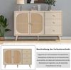 Sideboard, 120x40x82,5 cm, offwhite Sideboard mit Rattantüren, 3 Schubladen & Push-to-Open Bild 5