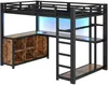 Hochbett mit Schreibtisch, Kleiderstange, Regal, Lattenrost, offenem Schrank, Leiter, Rausfallschutz und LED-Streifen, 140x200 cm, Mettallbett Bild 5