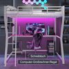 Merax Hochbett, 140*200cm Kinderbett, Mit LED-Leuchten, Computerkonsolenablage, Schreibtisch, Steckdose+USB, Geländer, Treppe, ohne Matratze, Weiß Bild 3