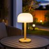 2er Set LED Tischleuchte, Bambus messing, Pilz, IP44, H 28 cm Bild 4