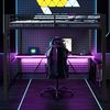 Merax Hochbett, 160x200cm, Kinderbett, Jugendbett, Gaming-Metall-Hochbettgestell mit LED-Beleuchtung, USB-Ladestation und Schreibtisch, Schwarz Bild 3