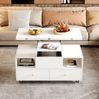 Höhenverstellbarer Couchtisch 100x50x47,5-62 cm mit Klappfunktion, 4 Schubladen & Rollen in Weiß Bild 3