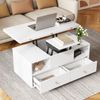 Höhenverstellbarer Couchtisch 100x50x47,5-62 cm mit Klappfunktion, 4 Schubladen & Rollen in Weiß Bild 4