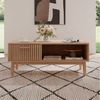 FUROKOY TV-Schrank (100cm Holzfarbenes Rattan-Couchtisch, mit 1 Schubladen und 1 Offenen Fächern) Beistelltisch für Wohnzimmer, 100 x 50 x 43 cm Bild 2