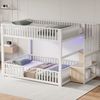 Merax Etagenbett mit LED-Beleuchtung (Jugendbett für Kinderzimmer, Gästezimmer, 1-St), Metallbett Kinderbett 140x200cm mit Stauraumleiter, Schutzgittern, Tür Bild 2