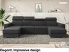 MEBLINI Schlafcouch mit Bettkasten - VOSS - 306x168x79cm - Dunkelgrau Samt - Ecksofa mit Schlaffunktion - Sofa mit Relaxfunktion und Kopfstützen - Couch U-Form - Eckcouch - Wohnlandschaft Bild 2