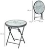 Outsunny Gartentisch klappbar, aus Glas mit Marmoroptik, rund (Klapptisch, 1-St, Beistelltisch), für Balkon Terrasse Wohnzimmer Büro, 45 x 45 x 50 cm, Weiß Bild 2