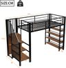 Hochbett 90x200 cm Kinderbett aus Schmiedeeisen mit Leiter, Regalen & Kleiderschrank, stabil, platzsparend, schwarz Bild 5