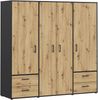 Forte MONISSA Kleiderschrank 200, moderner Drehtürenschrank, 4-türig, 4 Schubladen, Holzwerkstoff, Artisan Eiche Holzdekor|Schwarz, 205,9 cm breit x 200,1 cm hoch x 59 cm tief Bild 3
