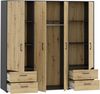 Forte MONISSA Kleiderschrank 200, moderner Drehtürenschrank, 4-türig, 4 Schubladen, Holzwerkstoff, Artisan Eiche Holzdekor|Schwarz, 205,9 cm breit x 200,1 cm hoch x 59 cm tief Bild 5