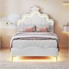 PXloue Polsterbett Einzelbett Kinderbett (Ideal für ein Märchenhaftes Kinderzimmer), LED Kopfteil in Blumenform,mit Lattenrost und Metallbeinen,90x200 cm Bild 3