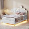 PXloue Polsterbett Einzelbett Kinderbett (Ideal für ein Märchenhaftes Kinderzimmer), LED Kopfteil in Blumenform,mit Lattenrost und Metallbeinen,90x200 cm Bild 2