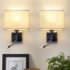 ZMH 2er Set LED Wandlampe Innen Schlafzimmer Wandlampe Wohnzimmer Nachttischlampe Stoff mit Flexiblem Lesearm E27 Bild 2