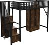 Hochbett 90×200 cm mit Stauraumleiter und Kleiderschrank, markantes Geländerdesign, Schwarz, ohne Matratze Bild 4