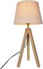 Große Tischlampe mit Dreibein aus Holz, Stoffschirm Creme Weiß, Höhe 55cm Bild 2