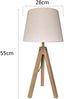 Große Tischlampe mit Dreibein aus Holz, Stoffschirm Creme Weiß, Höhe 55cm Bild 3