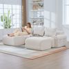 Modulares 3-Sitzer Cordsofa m. 2 Hockern, Getränkehalter, Tasche, Beige Bild 2