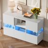 Sideboard 140x35x75 cm in Weiß, mit LED, Schubladen, offenen Fächern und Glasvitrine Bild 3