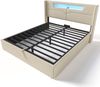 Polsterbett 160×200 cm aus Leinen-Stoff mit LED-Beleuchtung & Matratze, beige Bild 5
