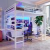 Hochbett mit Schreibtisch 140x200 cm Metall Gestell LED Beleuchtung USB Steckdose,Weiß Bild 2
