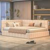 Elegantes Tagesbett 160x200 cm, gepolstert mit Samt, umwandelbar als Sofa, stabiler Rahmen,Beige,inklusive 25CM Taschenfederkern Bild 3