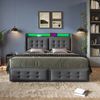 Polsterbett 160x200 cm mit 4 Schubladen, LED-Beleuchtung, USB/Type-C Ladeanschluss, Baumwoll-Leinen,Grau Bild 4