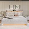Merax Polsterbett mit USB-Anschluss + LED-Beleuchtung, Baumwolle-Leinen, Beige, 140x200 cm Bild 5