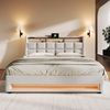 Merax Polsterbett mit USB-Anschluss + LED-Beleuchtung, Baumwolle-Leinen, Beige, 140x200 cm Bild 3