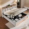 Merax Polsterbett mit USB-Anschluss + LED-Beleuchtung, Baumwolle-Leinen, Beige, 140x200 cm Bild 4