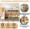 Odikalo Hochbett Kinderbett 90x200 mit Schreibtisch und Stauraum (Kinderhochbett Kinderbett mit großen Schreibtisch und Regalen, natürlich und weiß) Bild 3