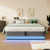Futonbett mit LED-Beleuchtung, Aufbewahrung und Mehrfachsteckdose, 140x200 cm, Doppelbett ohne Kopfteil, Leinen Bild 3
