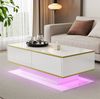Couchtisch 100 x 50 x 40 cm mit 3 Schubladen und LED-Beleuchtung – Weiß Hochglanz mit Golddekor Bild 2