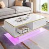 Couchtisch 100 x 50 x 40 cm mit 3 Schubladen und LED-Beleuchtung – Weiß Hochglanz mit Golddekor Bild 5