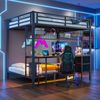 Hochbett Kinderbett mit Schreibtisch, LED-Licht, Schubladen & Stauraum, Metallrahmen, 140x200cm Bild 2