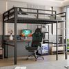 Hochbett, 140 x 200cm, Eisenrahmen, mehrere Einlegeböden, Schreibtisch mit Steckdose, mit usb type-c, Geländer, Trittleiter, ohne Matratze, Schwarz Bild 5