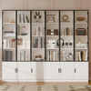 Merax 200cm Vitrinenschrank(2-Set), Standvitrine mit 6 Schranktüren, Hochschrank, Glasvitrine mit LED, Wohnzimmerschrank 120 cm breit, Multifunktionsschrank, Großer Schrank, Weiß Bild 2