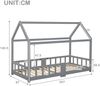 Merax Einzelbett, Kinderbett, Hausbett 90 x 200 cm, Holzbett für Kinderzimmer inkl. Tafel Lattenrosten Rausfallschutz, aus Kiefernholz Grau Bild 4