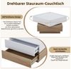IDEASY Couchtisch Wohnzimmertisch, Couchtisch mit 360° schwenkbarer oberer Ablage (1 Tisch), mit 2 Schubladen, hochgezogene Kanten als Fallschutz, 60 x 60 x 38 cm Bild 3