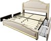Polsterbett 140x200 cm Samt mit Stauraum, LED-Beleuchtung und USB-C – Vintage Ohrendesign，Beige，Es gibt eine Matratze. Bild 5