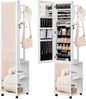 Schmuckschrank, Schmuck Spiegelschrank, schmuck spiegelschrank stehendstehender Schmuck-Organizer mit 1 Kleiderständer, 3-stufige Ablageflächen mit 4 Kleiderhaken, Weiß und Schwarz Bild 2