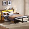 Yaheetech Bettgestell mit LED-Beleuchtung & Ladestation & Seitlicher Ablage, Doppelbett 160 × 200 cm Metallbett mit Stauraum unter dem Bett Bild 2