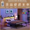 Yaheetech Bettgestell mit LED-Beleuchtung & Ladestation & Seitlicher Ablage, Doppelbett 160 × 200 cm Metallbett mit Stauraum unter dem Bett Bild 3